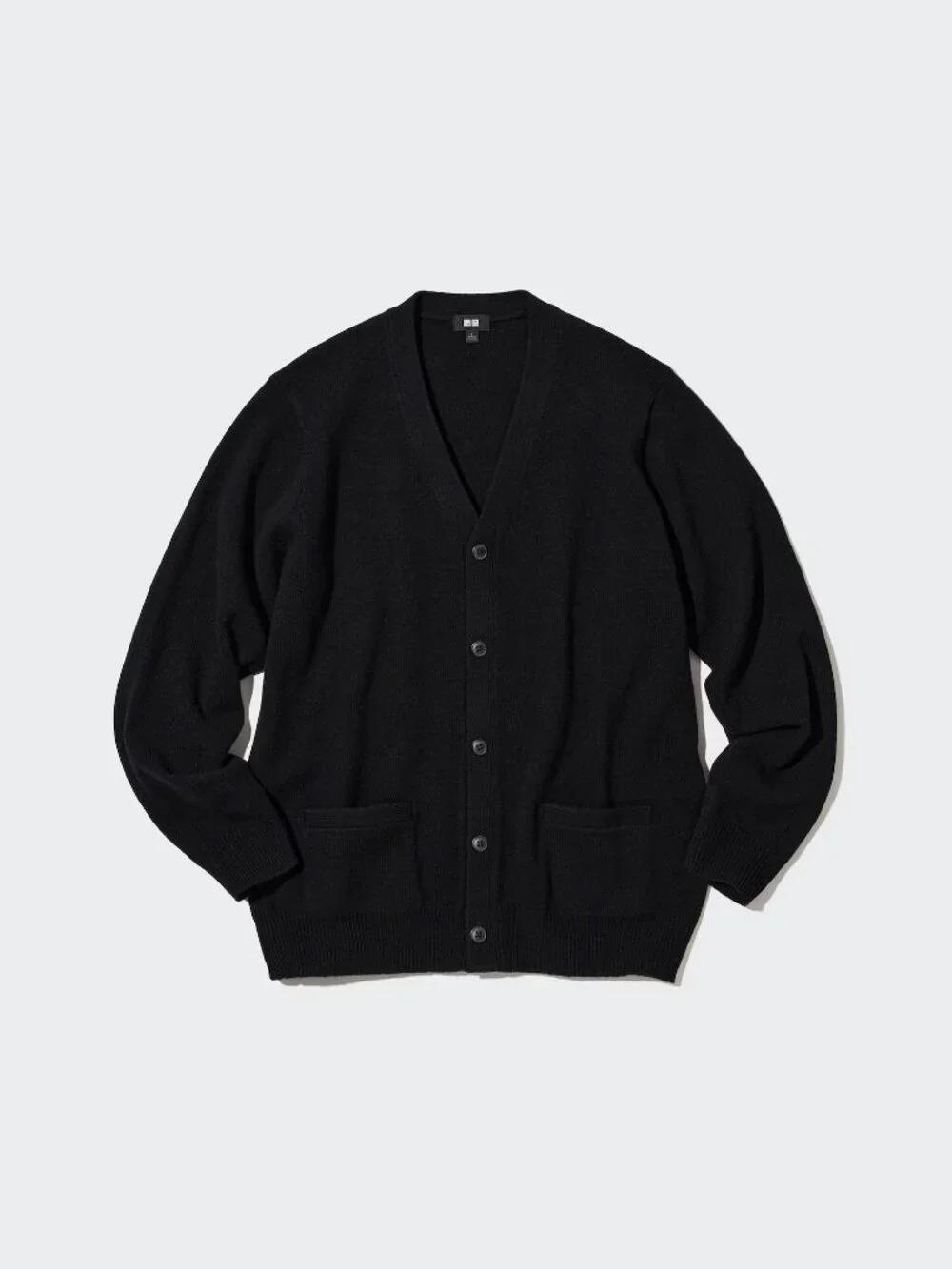 Unisex Uniqlo Lambs Wool Black Japan Cardigan Button Sweater V Neck US L Large